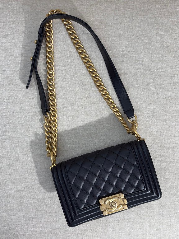 CHANEL Black Lambskin Boy Bag Small GHW - Image 6