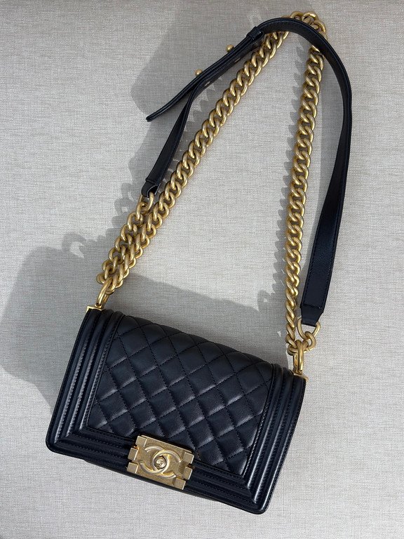 CHANEL Black Lambskin Boy Bag Small GHW - Image 17