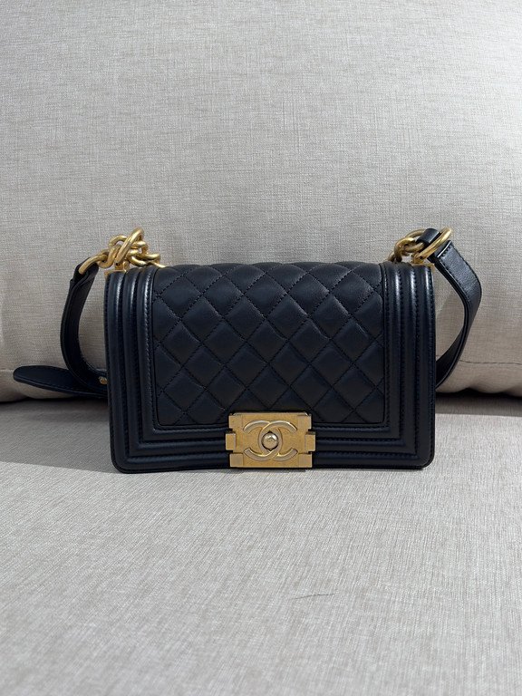 CHANEL Black Lambskin Boy Bag Small GHW