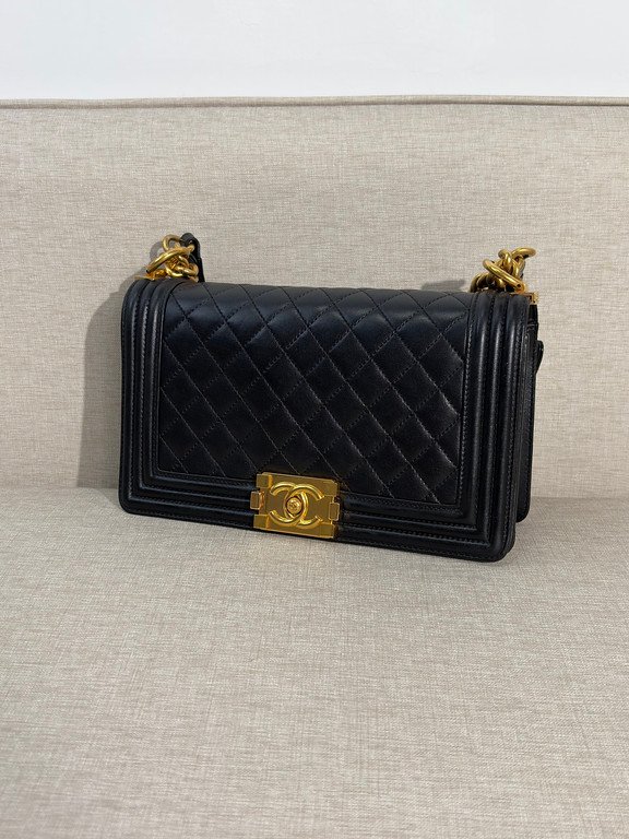 CHANEL Black Lambskin Boy Bag Old Medium GHW - Image 15