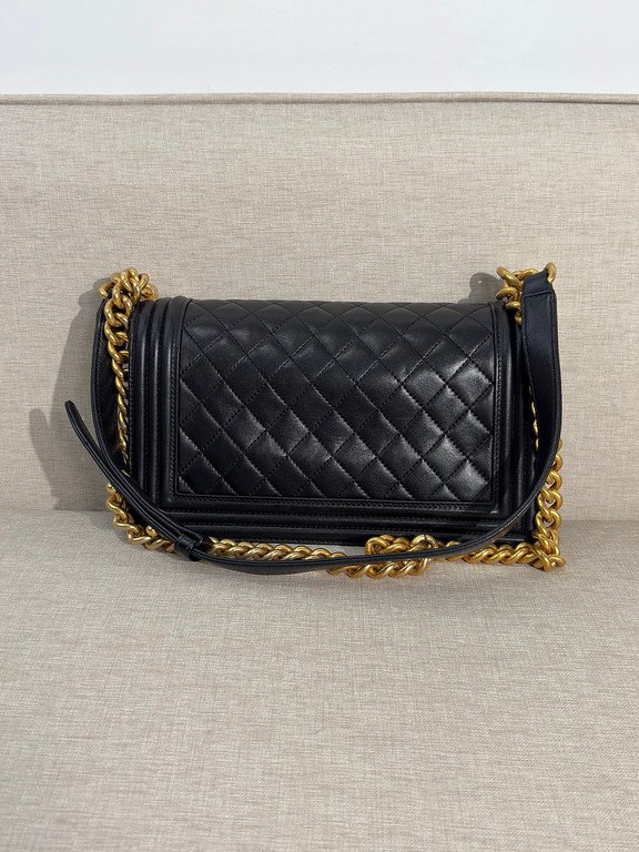 CHANEL Black Lambskin Boy Bag Old Medium GHW - Image 3