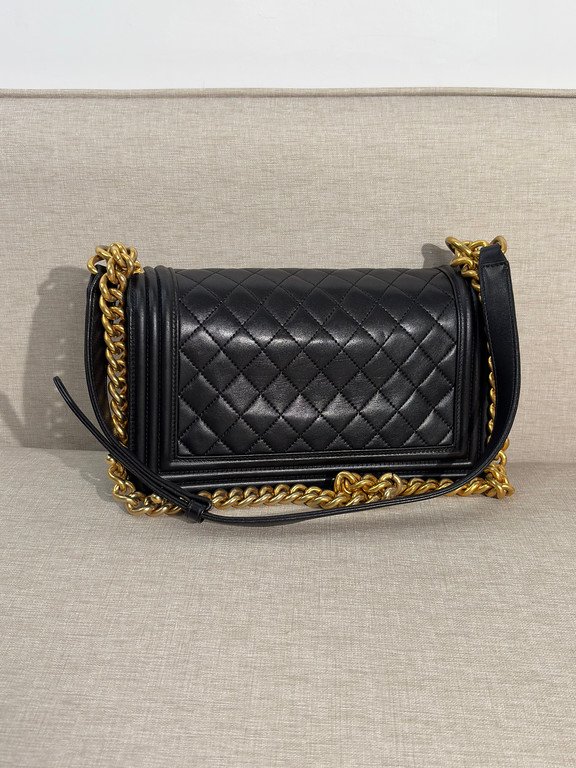 CHANEL Black Lambskin Boy Bag Old Medium GHW - Image 16