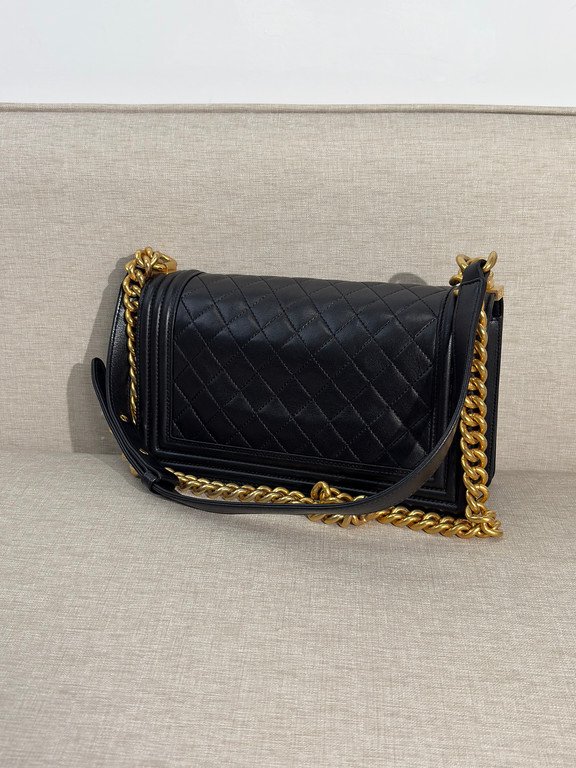 CHANEL Black Lambskin Boy Bag Old Medium GHW - Image 4