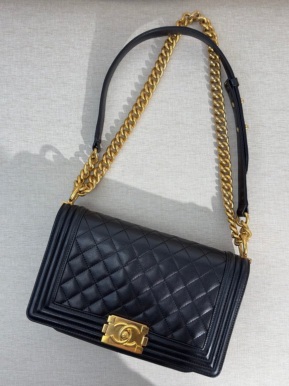 CHANEL Black Lambskin Boy Bag Old Medium GHW - Image 17