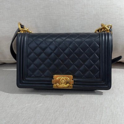 CHANEL Black Lambskin Boy Bag Old Medium GHW