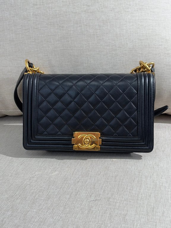 CHANEL Black Lambskin Boy Bag Old Medium GHW