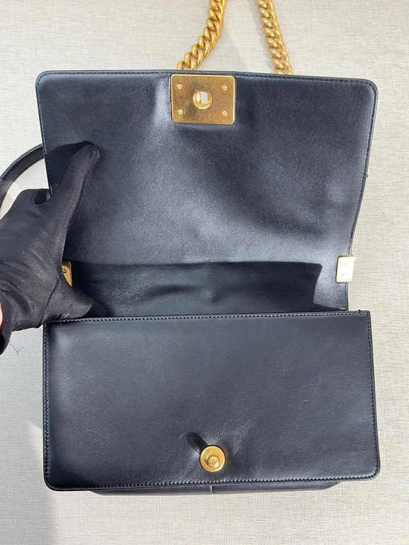 CHANEL Black Lambskin Boy Bag Old Medium GHW - Image 12