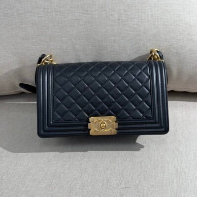 CHANEL Black Lambskin Boy Bag Old Medium GHW