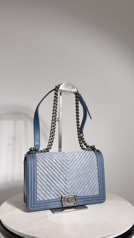 CHANEL Blue Denim Boy Bag Medium RHW - Image 14