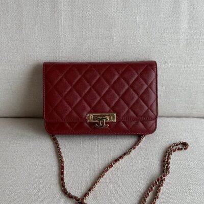CHANEL Burgundy Caviar Wallet on Chain WOC GHW