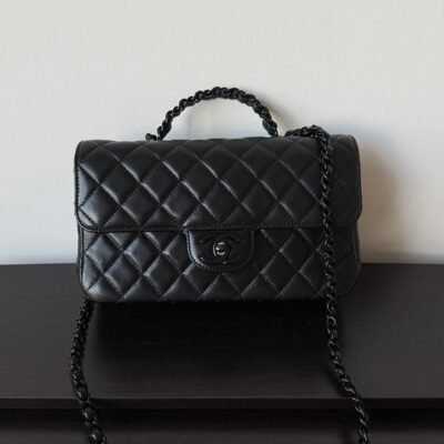 CHANEL So Black Lambskin Classic Flap Top Handle Small BHW