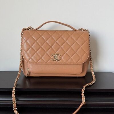 CHANEL Beige Caviar Business Affinity Flap Medium GHW