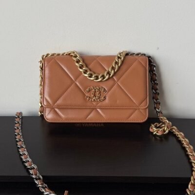 CHANEL Caramel Brown Lambskin 19 Bag WOC Mixed HW