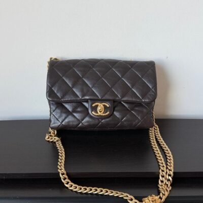 CHANEL Brown Lambskin Coco Crush Chain Flap Bag Small GHW