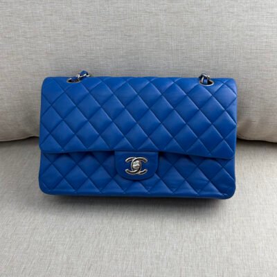 CHANEL Blue Lambskin Classic Flap Medium SHW