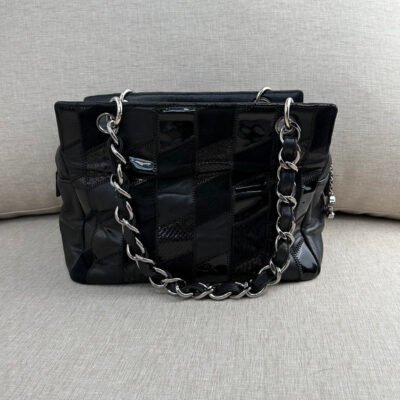 CHANEL Black Patchwork Leather Tote Bag SHW