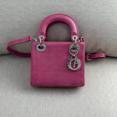 DIOR Pink Lizard Leather Lady Dior Mini SHW