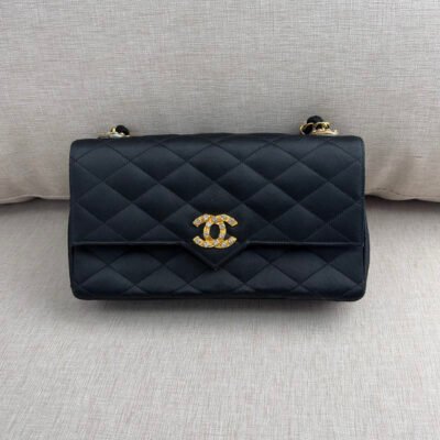 CHANEL Black Satin Classic Flap Small GHW