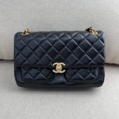 CHANEL Black Lambskin Classic Flap Small GHW
