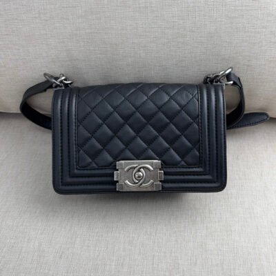 CHANEL Black Lambskin Boy Bag Small RHW