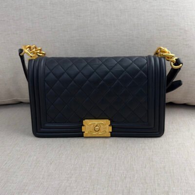 CHANEL Black Lambskin Boy Bag Old Medium GHW