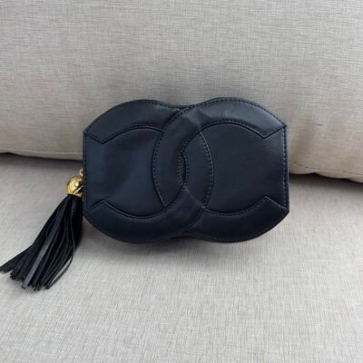 CHANEL Black Lambskin CC Tassel Clutch Small GHW