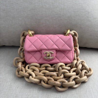 CHANEL Pink Lambskin Classic Flap Mini GHW