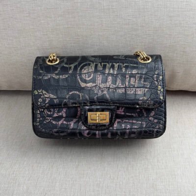 CHANEL Black Multicolor Crocodile Embossed Calfskin 2.55 Reissue Flap Mini GHW
