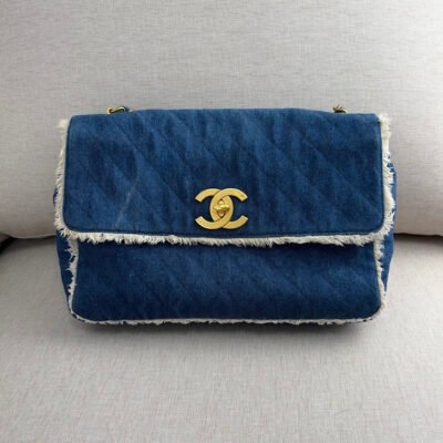 CHANEL Blue Denim Classic Flap Large GHW
