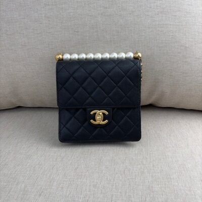 CHANEL Black Lambskin Pearl Crush Flap Bag Mini GHW