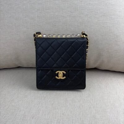 CHANEL Black Goatskin Acrylic Beads Mini Flap Bag GHW