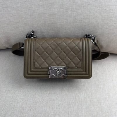 CHANEL Olive Green Lambskin Boy Bag Small RHW