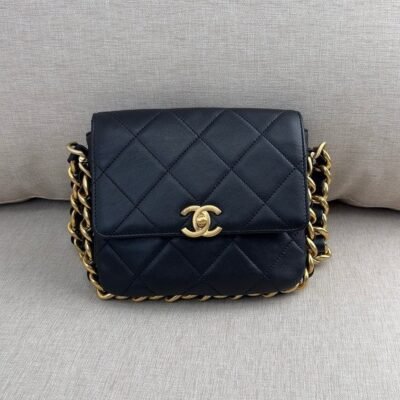 CHANEL Black Calfskin Square Flap Bag Mini GHW