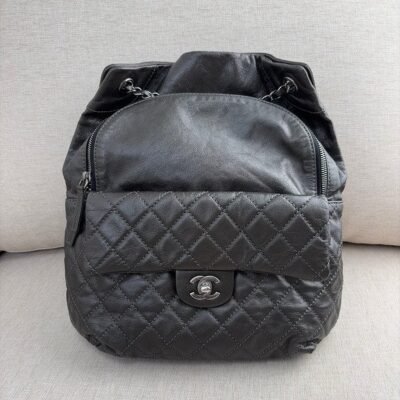 CHANEL Grey Calfskin Flap Backpack SHW