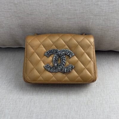 CHANEL Gold Lambskin CC Flap Bag Small SHW