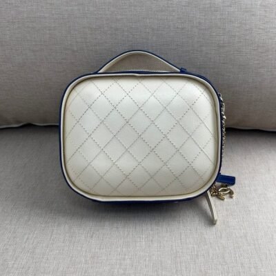 CHANEL Blue and White Lambskin Two Tone Vanity Case Bag SHW