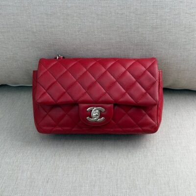 CHANEL Dark Red Lambskin Classic Flap Mini Rectangular SHW