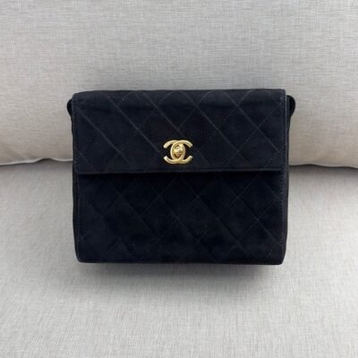 CHANEL Black Suede Vintage Vanity Shoulder Bag 24K GHW