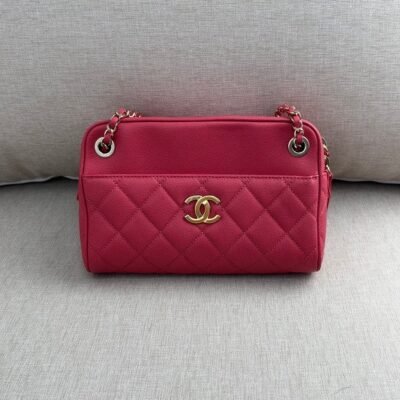 CHANEL Pink Red Caviar Camera Case Bag GHW