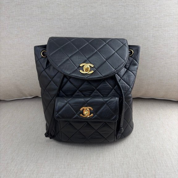 CHANEL Black Lambskin Duma Backpack Medium GHW