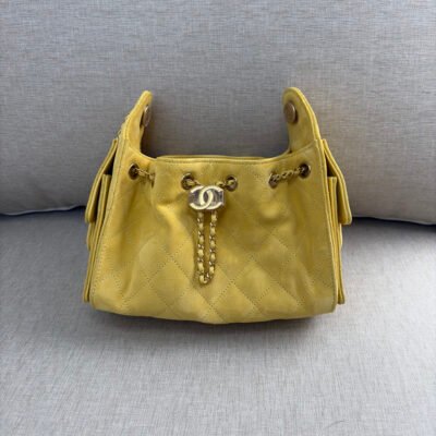 CHANEL Yellow Calfskin Drawstring Bucket Bag Mini GHW