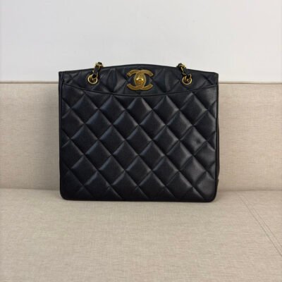 CHANEL Vintage Black Caviar CC Tote Bag 24K GHW