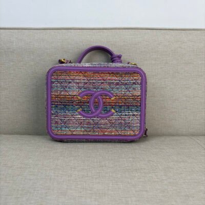 CHANEL Purple Tweed Filigree Vanity Case Medium GHW