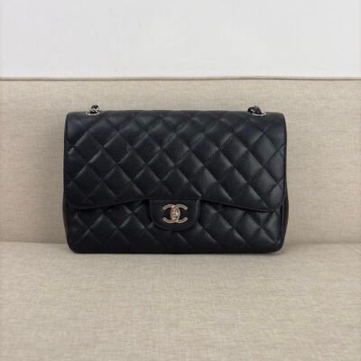 CHANEL Black Caviar Classic Double Flap Jumbo SHW