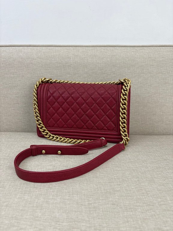 CHANEL Red Caviar Le Boy Flap Bag Old Medium GHW - Image 18