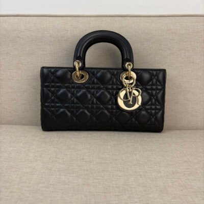 DIOR Black Lambskin Cannage Lady D-Joy Medium GHW