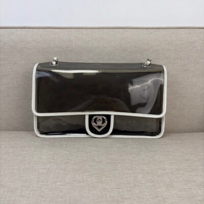 CHANEL Black & White PVC and Lambskin Naked Flap Large SHW