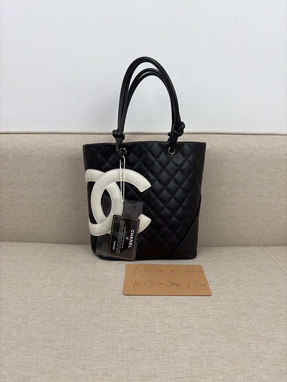 CHANEL Black/White Calfskin Cambon Tote Small SHW - Image 14