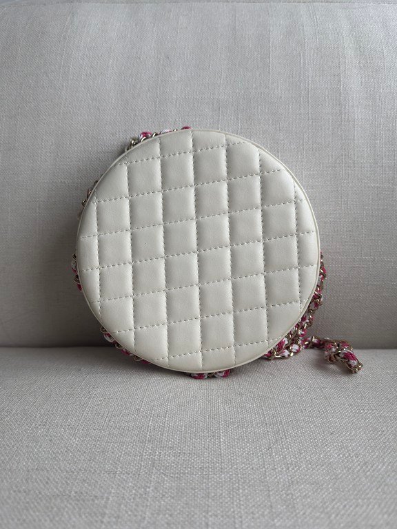CHANEL Pink and White Lambskin Coco Lifesaver Round Bag GHW - Image 2