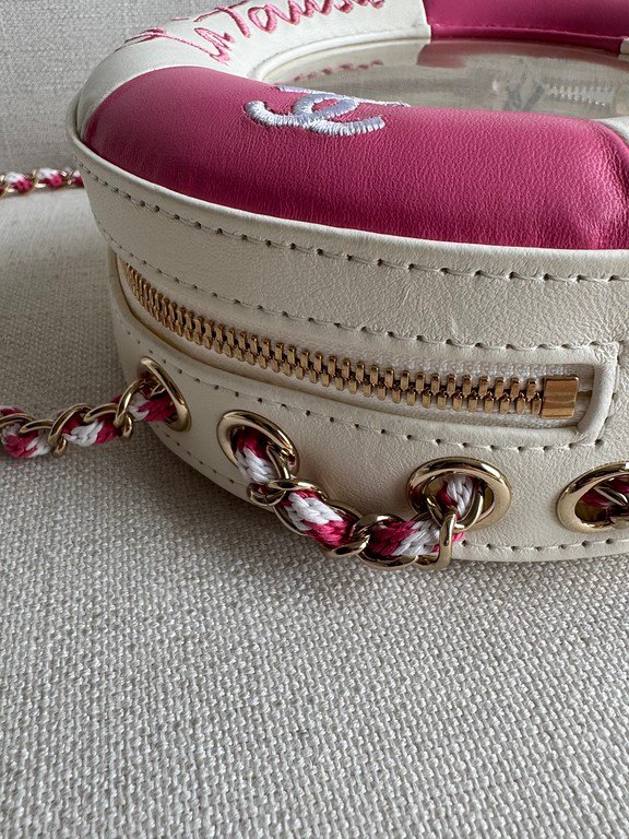 CHANEL Pink and White Lambskin Coco Lifesaver Round Bag GHW - Image 5